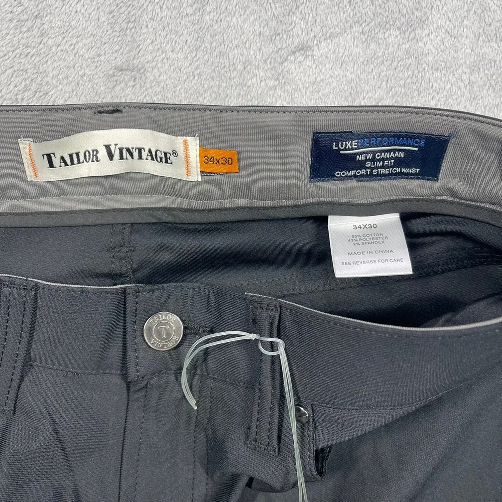 Tailor Vintage Performance Pants Mens 34x30(29 Black New Canaan Slim Fit Stretch